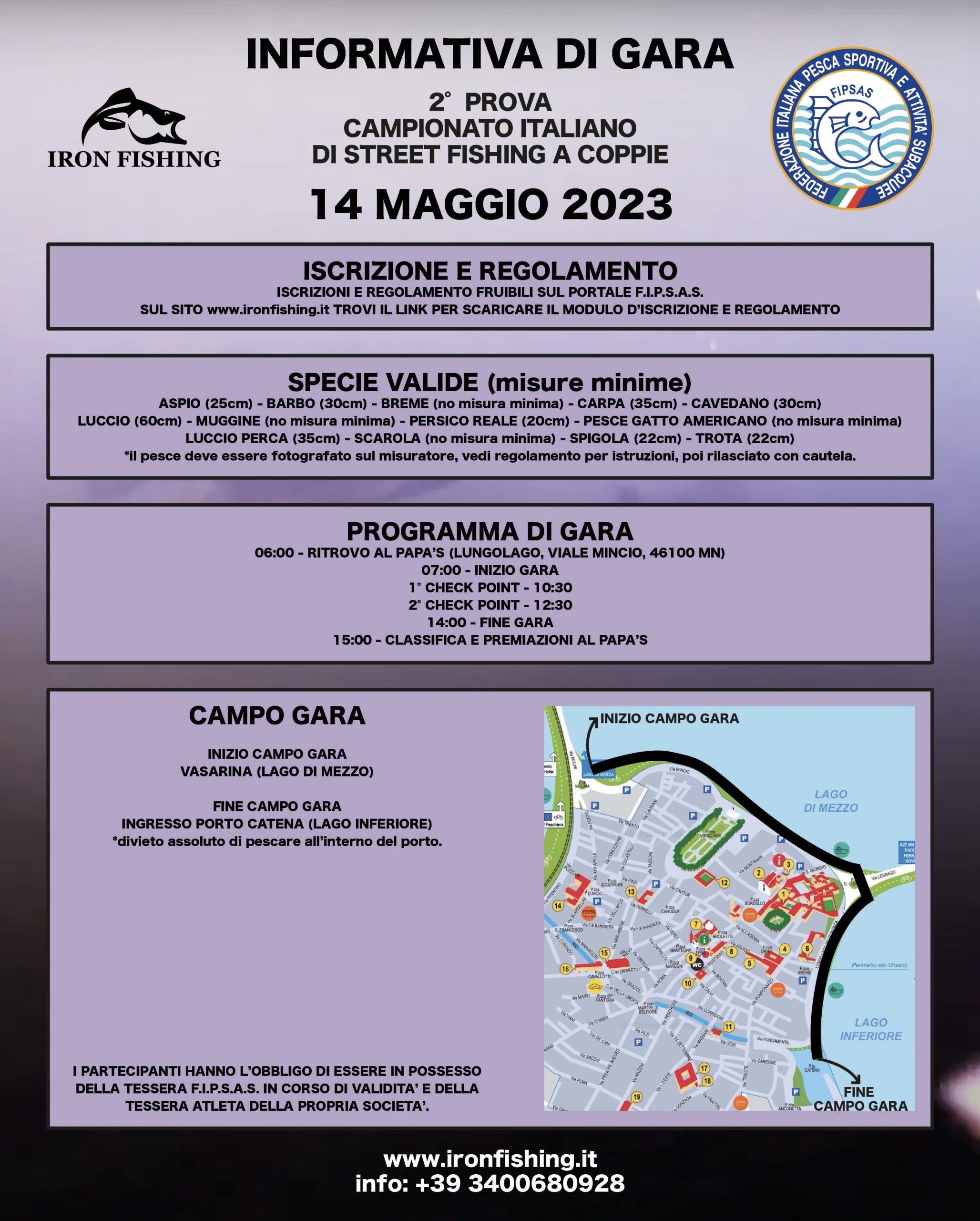 Informazioni utili per la prima prova del campionato italiano di streetfishing a mantova del 14 maggio 2023